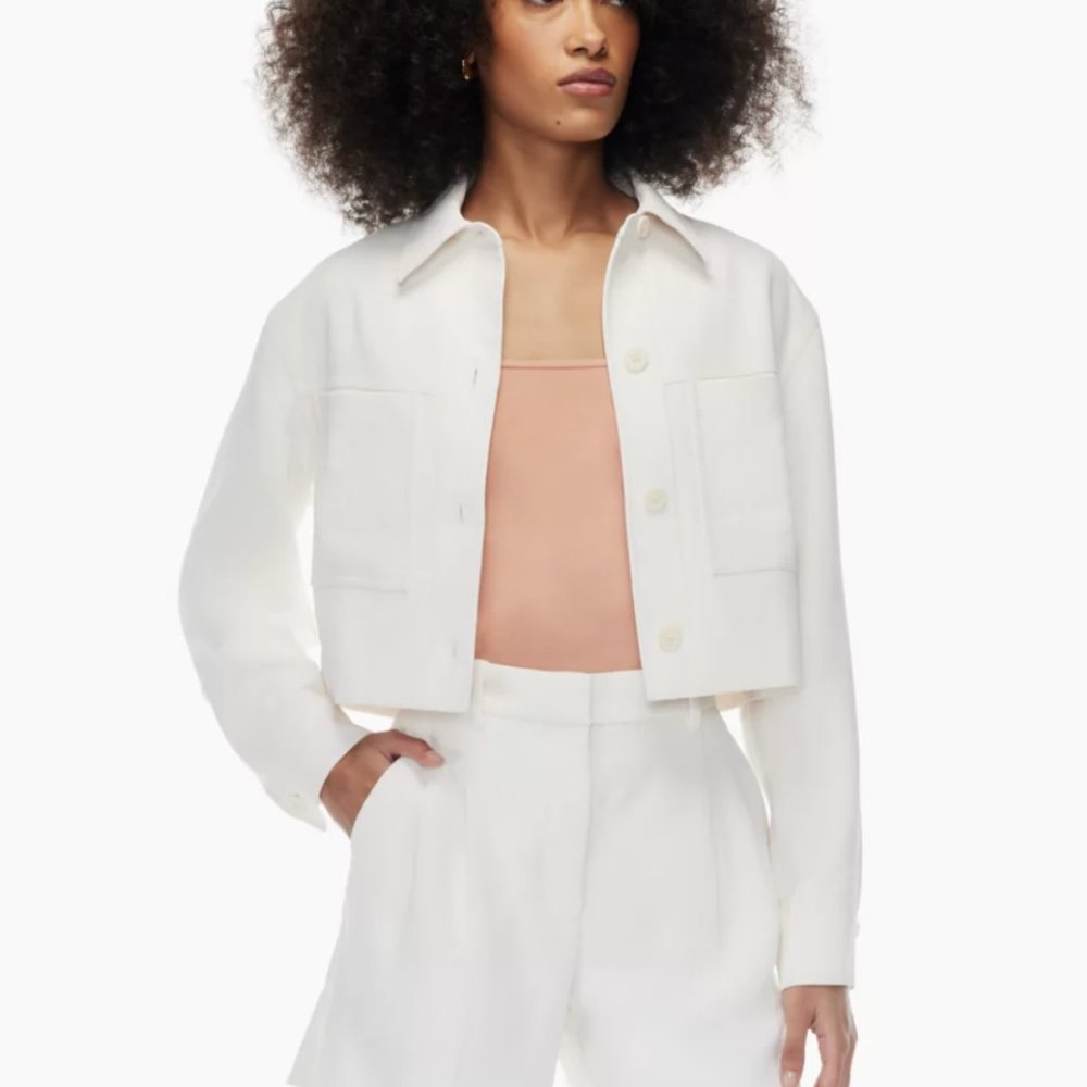 aritzia wilfred little cropped jacket in light birch